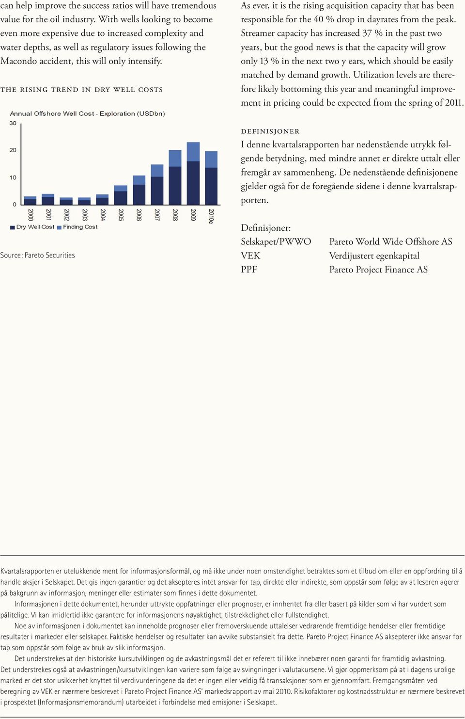 The rising trend in dry well costs As ever, it is the rising acquisition capacity that has been responsible for the 40 % drop in dayrates from the peak.