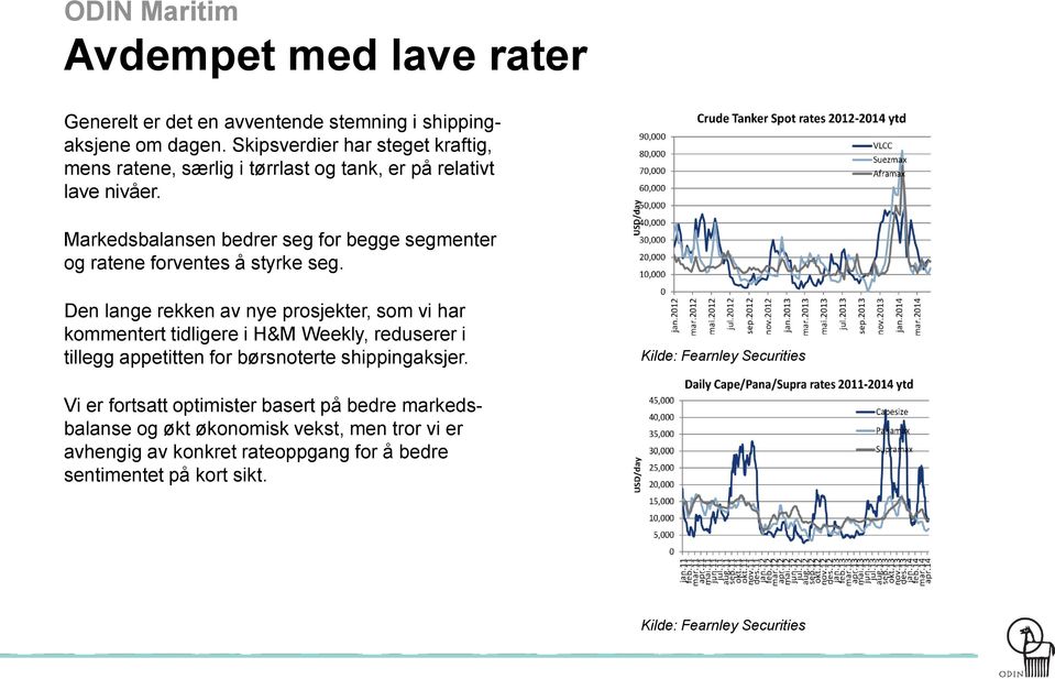 Markedsbalansen bedrer seg for begge segmenter og ratene forventes å styrke seg.