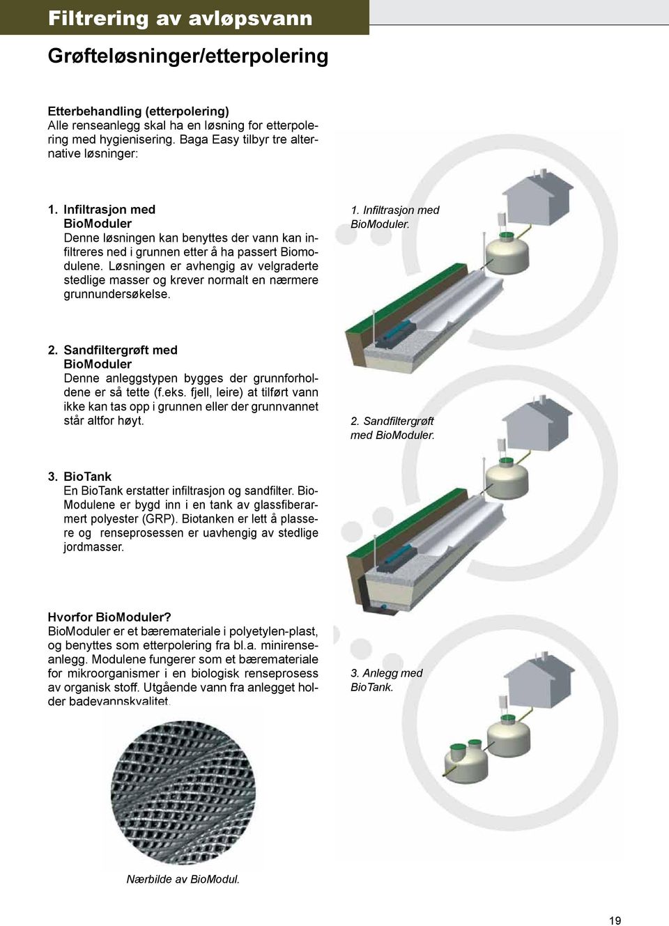Løsningen er avhengig av velgraderte stedlige masser og krever normalt en nærmere grunnundersøkelse. 1. Infiltrasjon med BioModuler. 2.