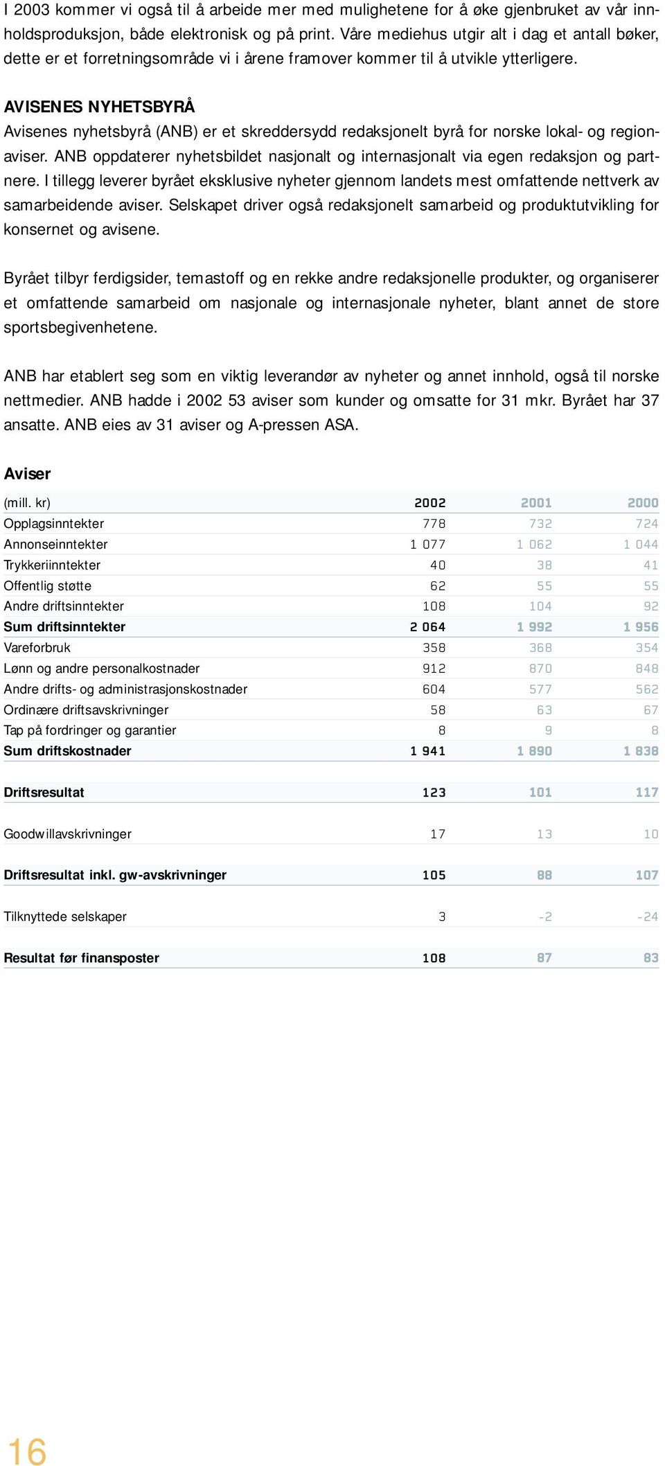 AVISENES NYHETSBYRÅ Avisenes nyhetsbyrå (ANB) er et skreddersydd redaksjonelt byrå for norske lokal- og regionaviser.