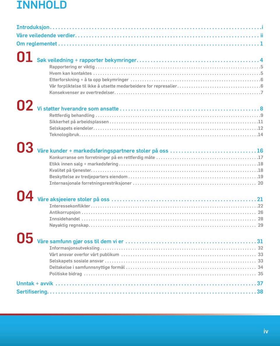 ..8 Rettferdig behandling...9 Sikkerhet på arbeidsplassen...11 Selskapets eiendeler...12 Teknologibruk...14 03 Våre kunder + markedsføringspartnere stoler på oss.