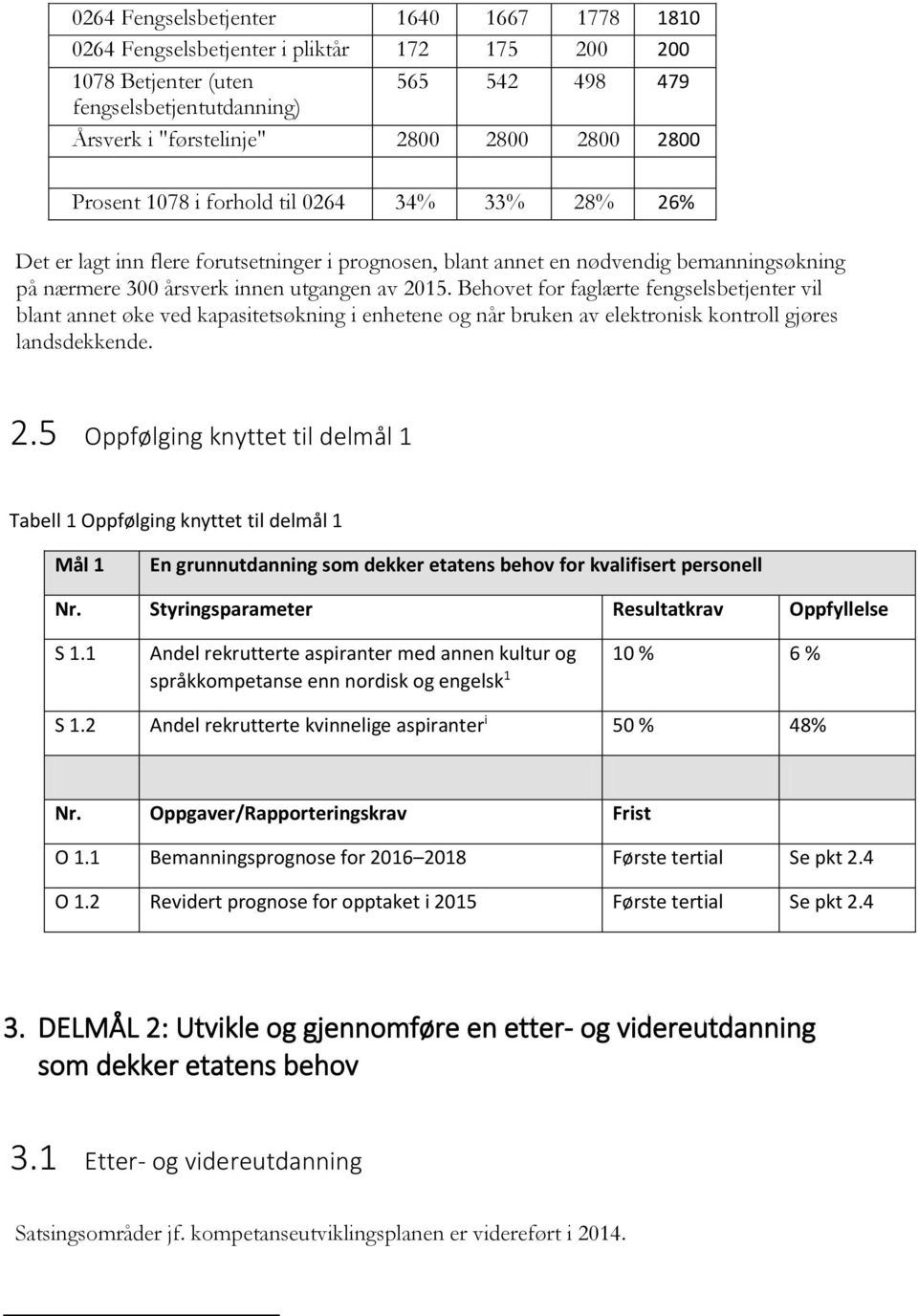 Behovet for faglærte fengselsbetjenter vil blant annet øke ved kapasitetsøkning i enhetene og når bruken av elektronisk kontroll gjøres landsdekkende. 2.