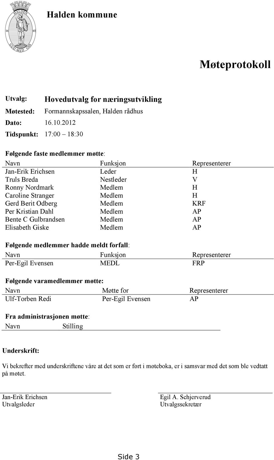 Nestleder V Ronny Nordmark Medlem H Caroline Stranger Medlem H Gerd Berit Odberg Medlem KRF Per Kristian Dahl Medlem AP Bente C Gulbrandsen Medlem AP Elisabeth Giske Medlem AP Følgende medlemmer