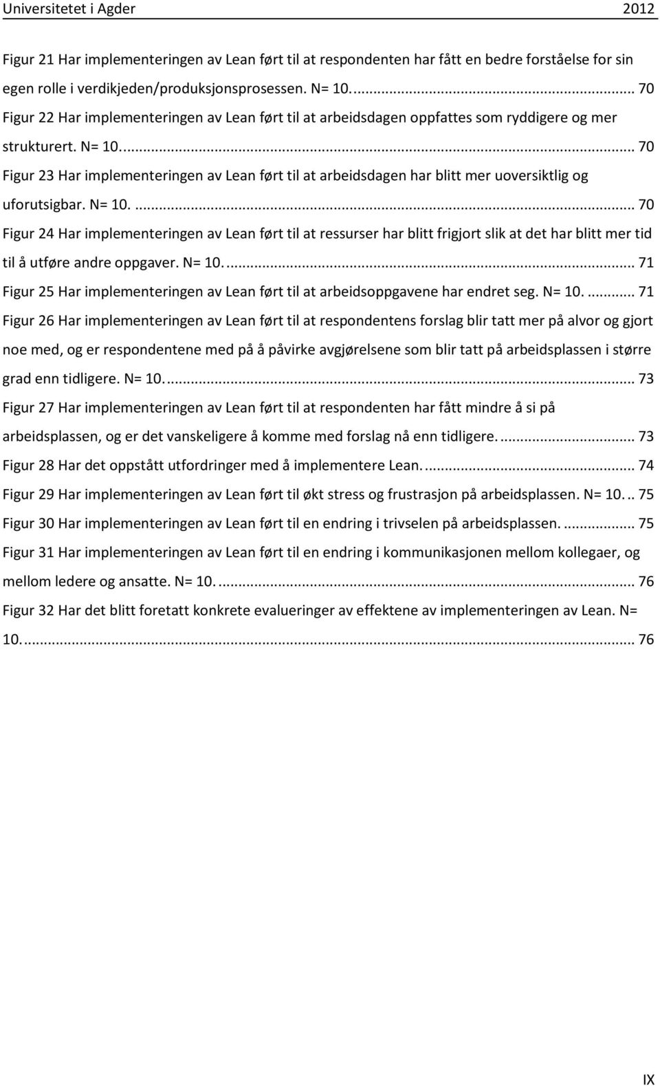 ... 7 Figur 23 Har implementeringen av Lean ført til at arbeidsdagen har blitt mer uoversiktlig og uforutsigbar. N= 1.