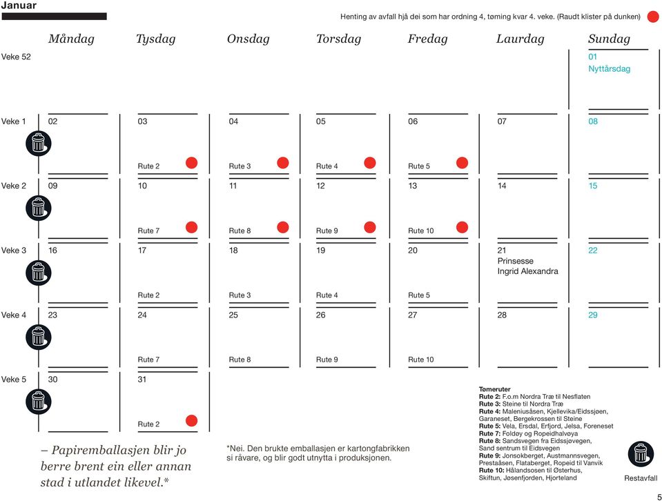 Rute 7 Rute 8 Rute 9 Rute Veke 5 30 31 Rute 2 Papiremballasjen blir jo berre brent ein eller annan stad i utlandet likevel.* *Nei.