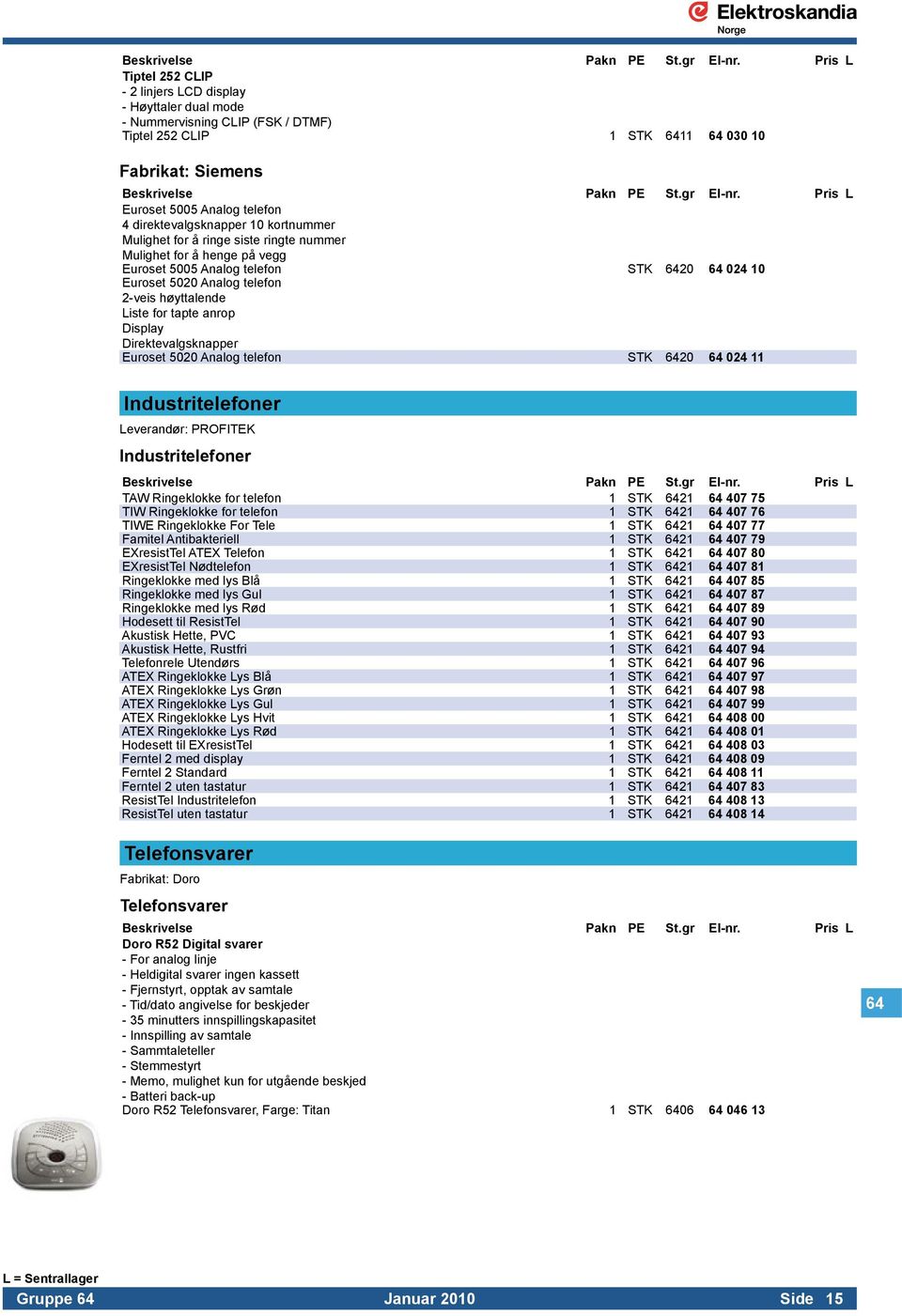 2-veis høyttalende. Liste for tapte anrop. Display.