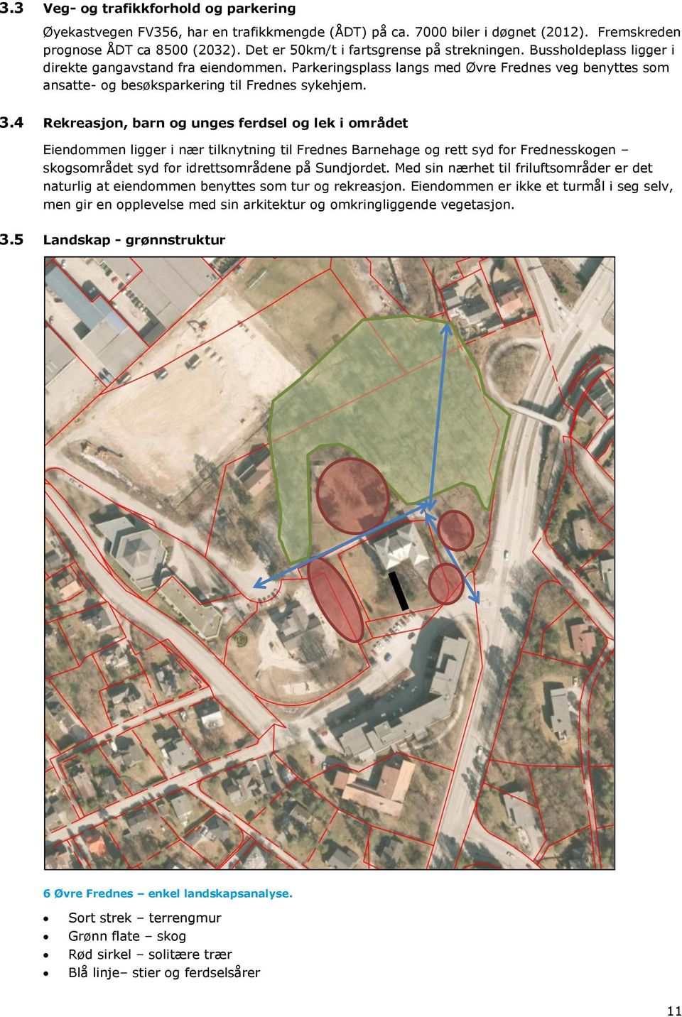 Parkeringsplass langs med Øvre Frednes veg benyttes som ansatte- og besøksparkering til Frednes sykehjem. 3.