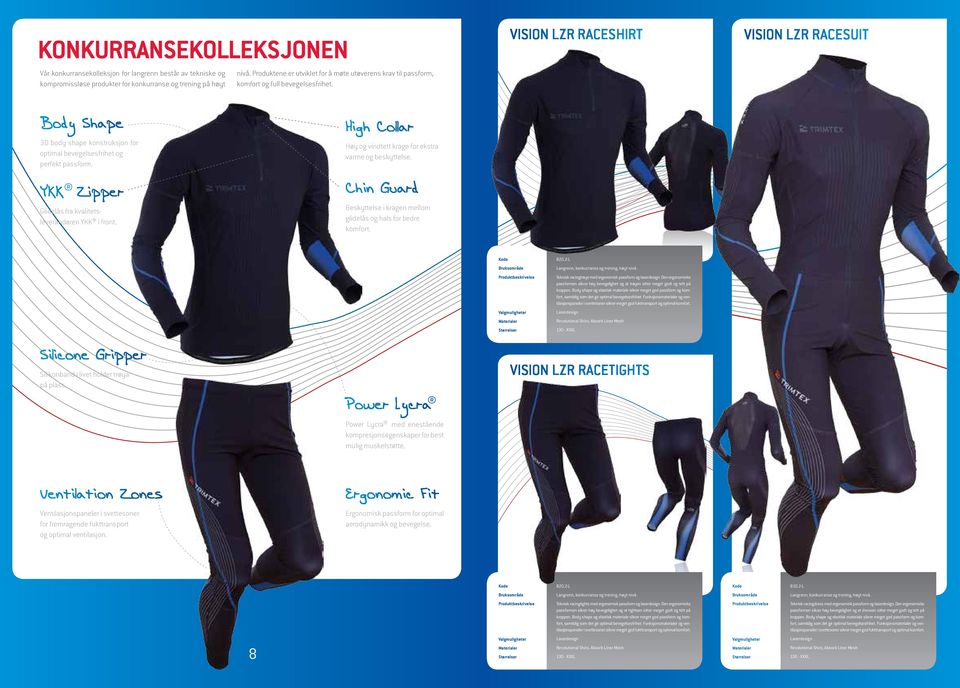 VISION LZR RACESHIRT VISION LZR RACESUIT Body Shape 3D body shape konstruksjon for optimal bevegelsesfrihet og perfekt passform. YKK Zipper Glidelås fra kvalitetsleverandøren YKK i front.