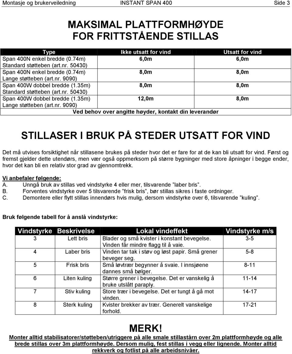 35m) 12,0m 8,0m Lange støtteben (art.nr.