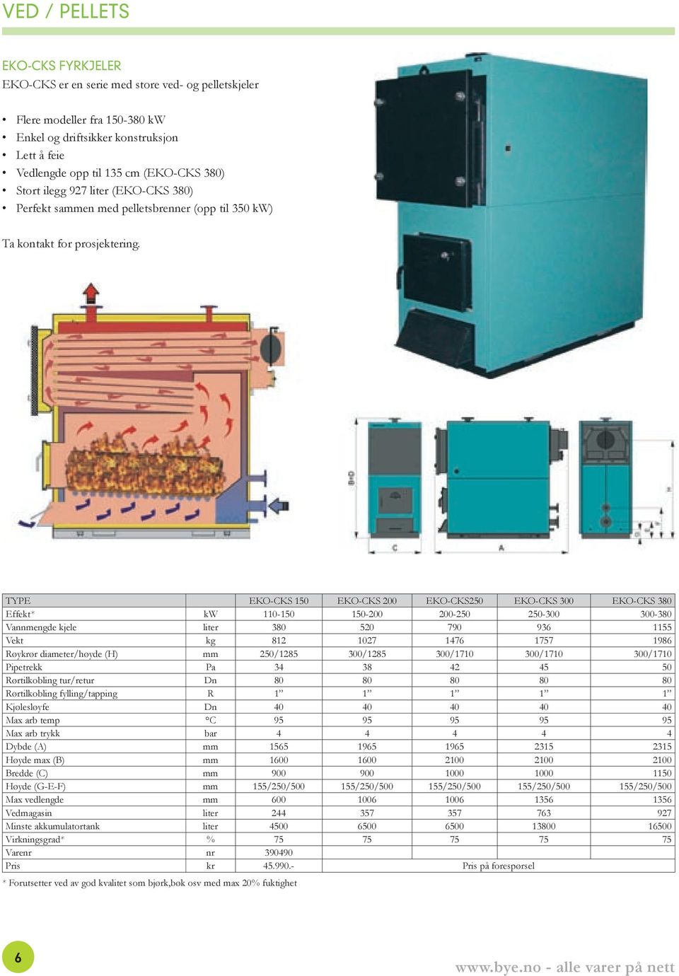 TYPE EKO-CKS 150 EKO-CKS 200 EKO-CKS250 EKO-CKS 300 EKO-CKS 380 Effekt* kw 110-150 150-200 200-250 250-300 300-380 Vannmengde kjele liter 380 520 790 936 1155 Vekt kg 812 1027 1476 1757 1986 Røykrør