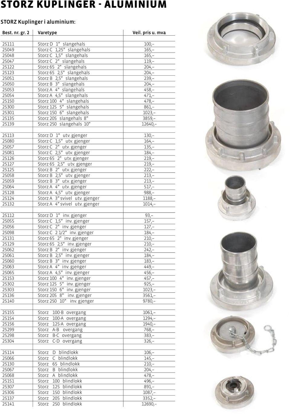 204, 25051 Storz B 2,5 slangehals 239, 25050 Storz B 3 slangehals 204, 25053 Storz A 4 slangehals 458, 25054 Storz A 4,5 slangehals 471, 25150 Storz 100 4 slangehals 478, 25300 Storz 125 5 slangehals