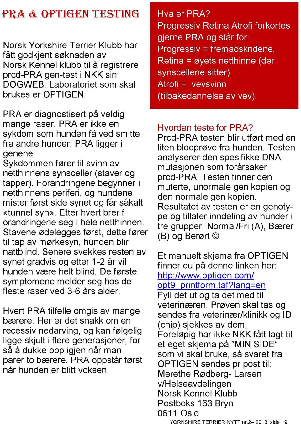 Sykdommen fører til svinn av netthinnens synsceller (staver og tapper). Forandringene begynner i netthinnens periferi, og hundene mister først side synet og får såkalt «tunnel syn».