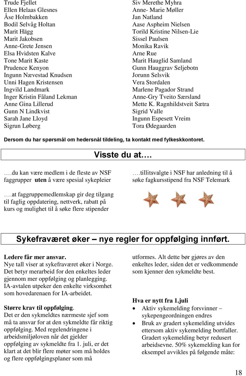 Torild Kristine Nilsen-Lie Sissel Paulsen Monika Ravik Arne Rue Marit Hauglid Samland Gunn Hauggrav Seljebotn Jorunn Selsvik Vera Stordalen Marlene Pagador Strand Anne-Gry Tveito Særsland Mette K.