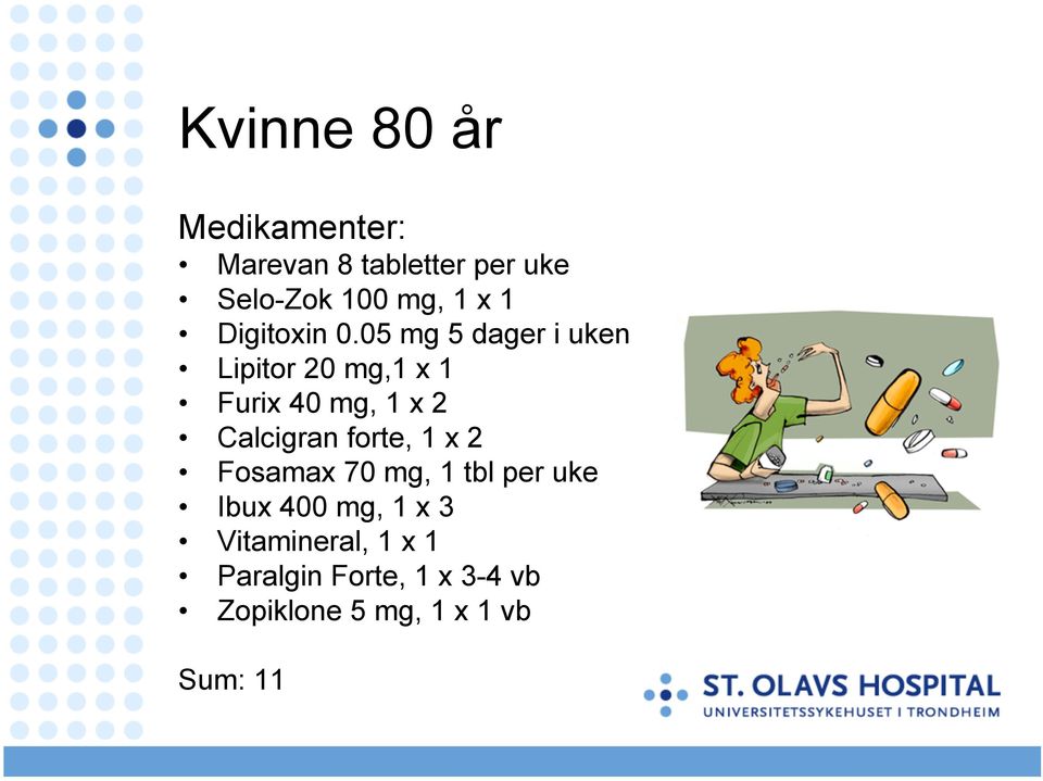 05 mg 5 dager i uken Lipitor 20 mg,1 x 1 Furix 40 mg, 1 x 2 Calcigran