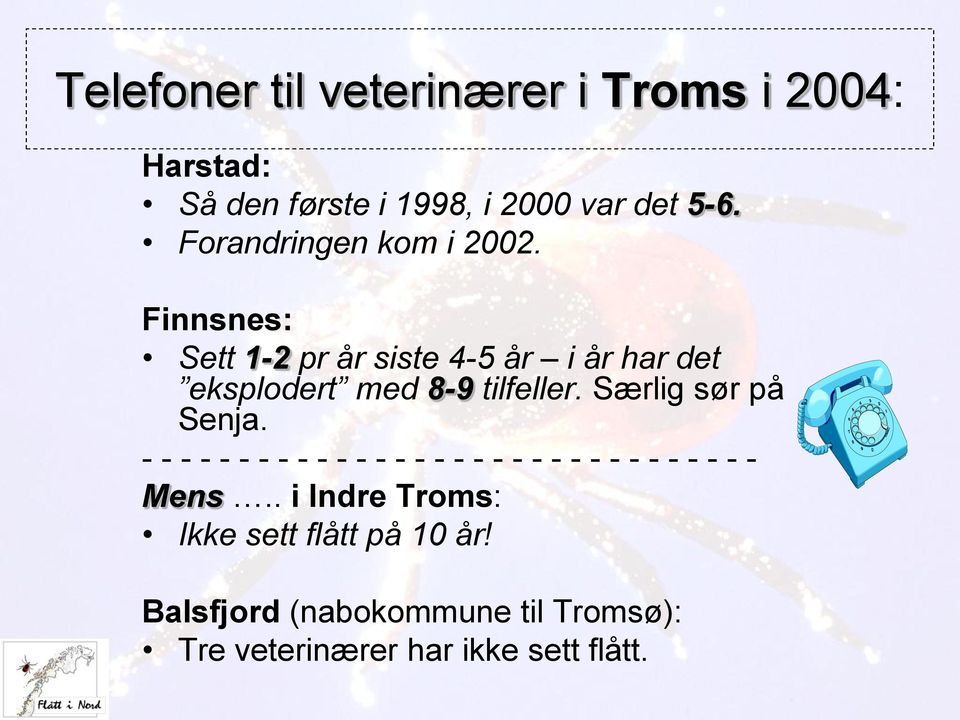 Finnsnes: Sett 1-2 pr år siste 4-5 år i år har det eksplodert med 8-9 tilfeller. Særlig sør på Senja.