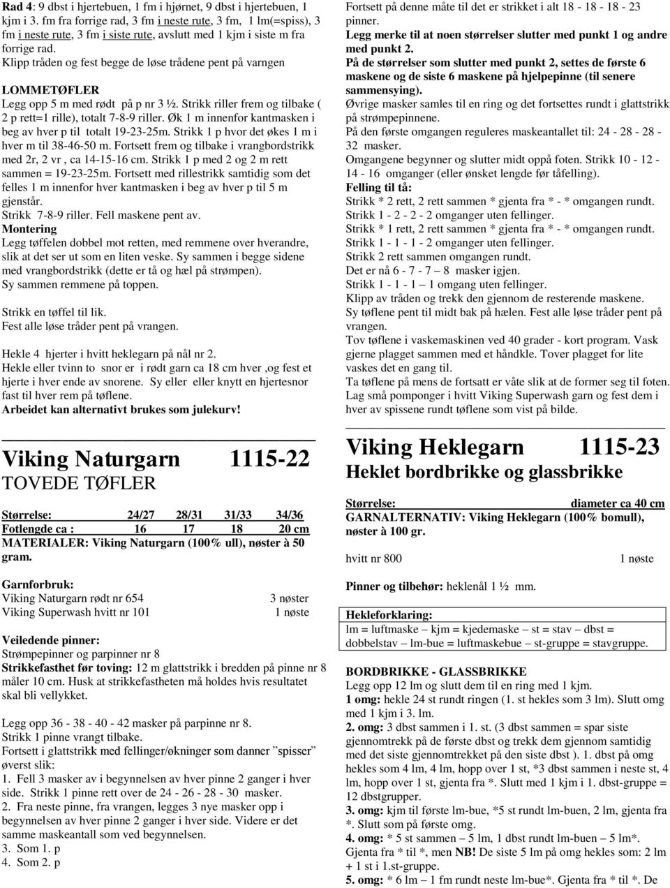 Klipp tråden og fest begge de løse trådene pent på arngen LOMMETØFLER Legg opp 5 m med rødt på p nr 3 ½. Strikk riller frem og tilbake ( 2 p rett=1 rille), totalt 7-8-9 riller.