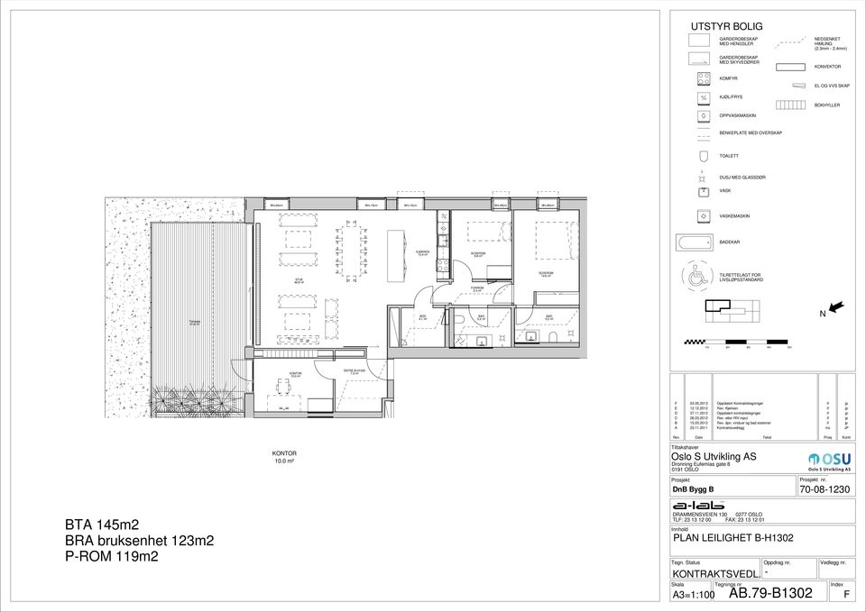 4 m² SOVEROM 9.8 m² STUE 46.8 m² SOVEROM 14.6 m² TILRETTELAGT FOR LIVSLØPSSTANDARD FORROM 3.3 m² Terrasse 41.8 m² BOD 4.1 m² BAD 5.2 m² BAD 5.2 m² N 1m 2m 3m 4m 5m ENTRE B-H1302 KONTOR 7.0 m² 10.