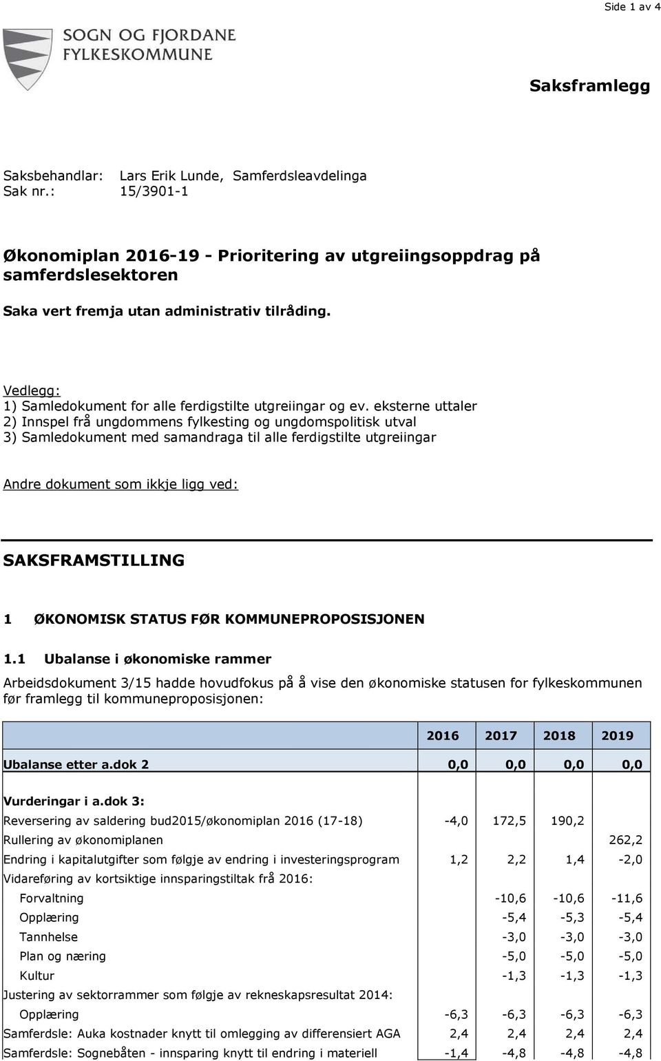 Vedlegg: 1) Samledokument for alle ferdigstilte utgreiingar og ev.