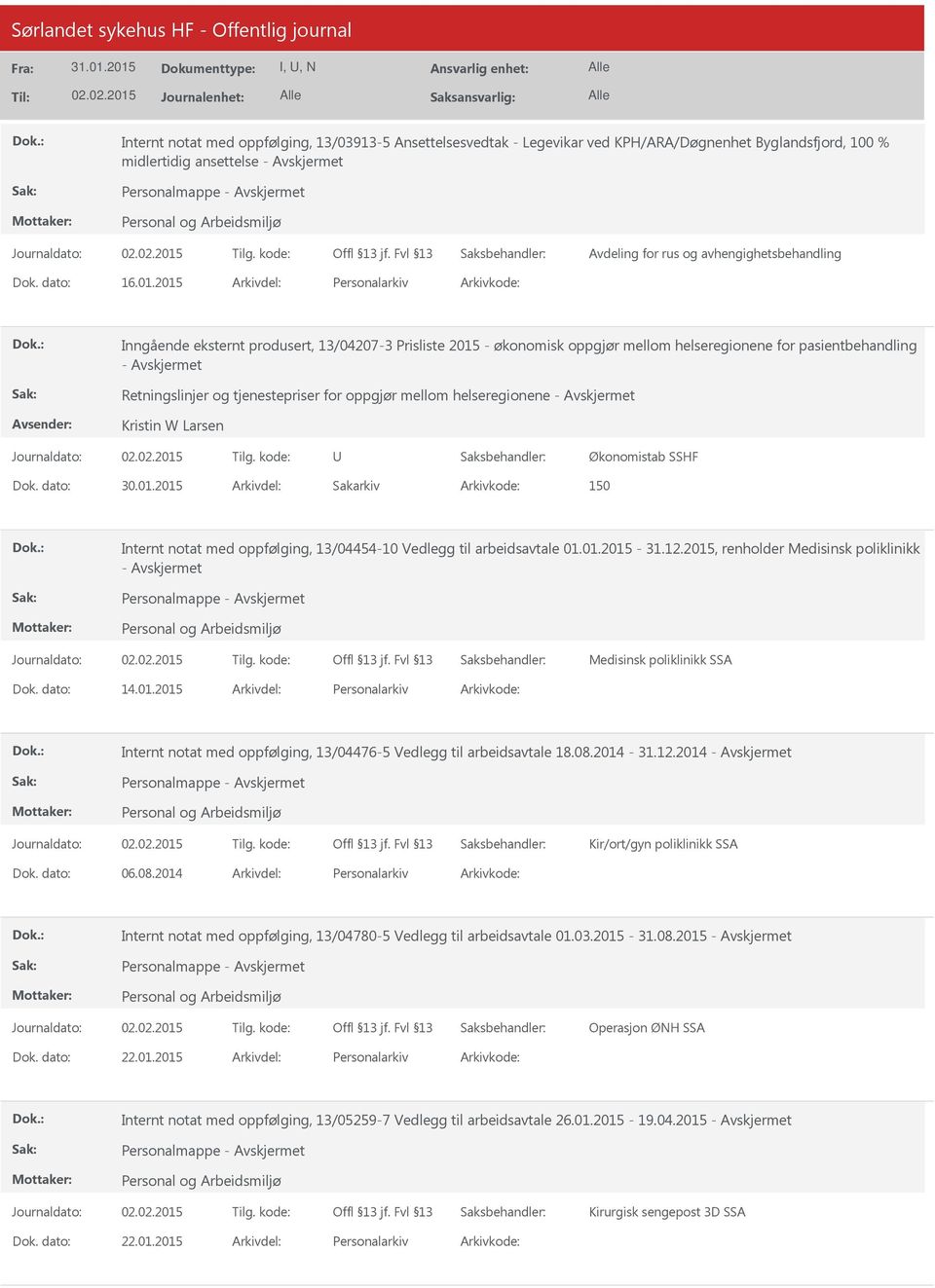 2015 Personalarkiv Inngående eksternt produsert, 13/04207-3 Prisliste 2015 - økonomisk oppgjør mellom helseregionene for pasientbehandling - Retningslinjer og tjenestepriser for oppgjør mellom