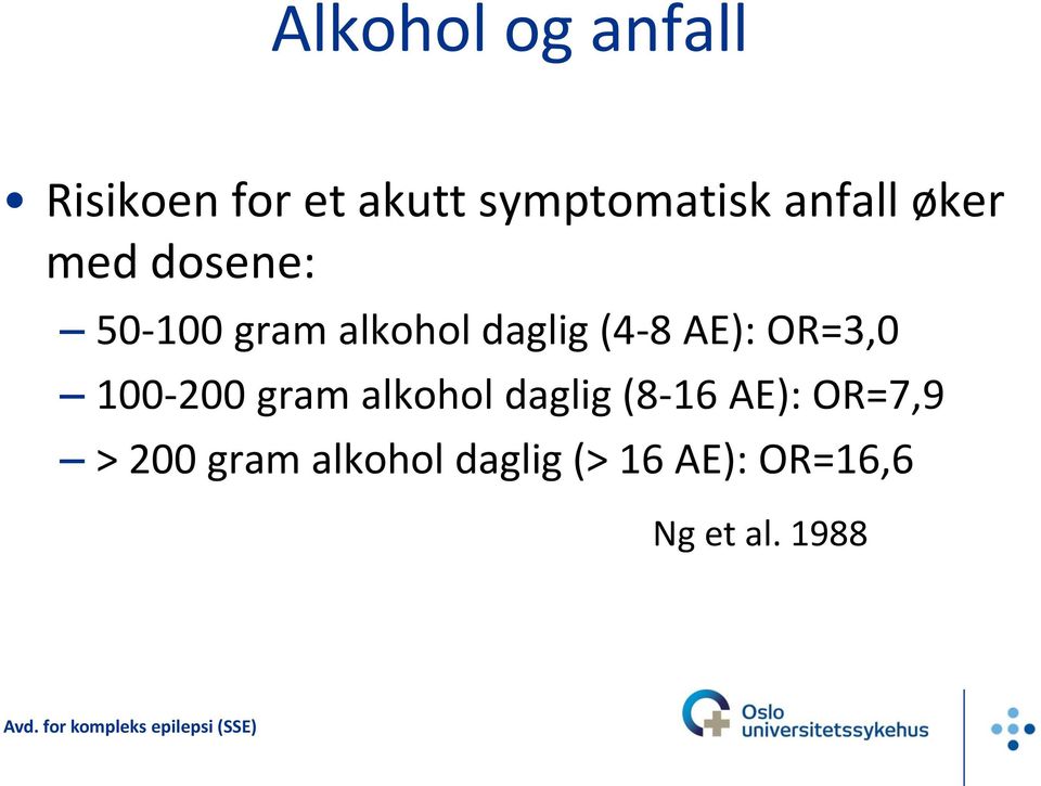 AE): OR=3,0 100-200 gram alkohol daglig (8-16 AE):