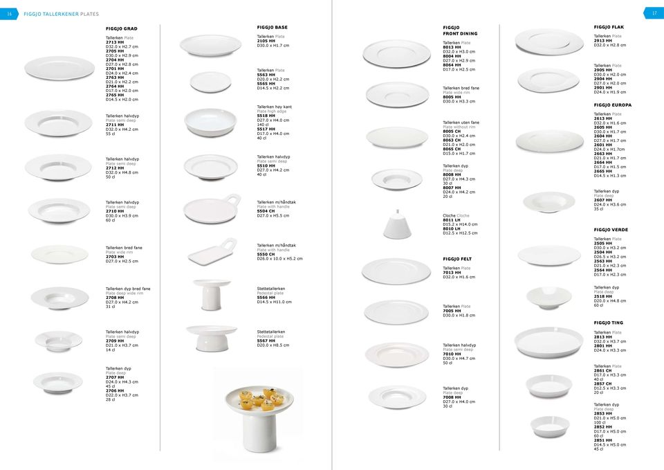9 cm 60 cl Tallerken bred fane Plate wide rim 2703 HH D27.0 x H2.5 cm Figgjo base 2105 HH D30.0 x H1.7 cm 5563 HH D20.0 x H2.2 cm 5565 HH D14.5 x H2.