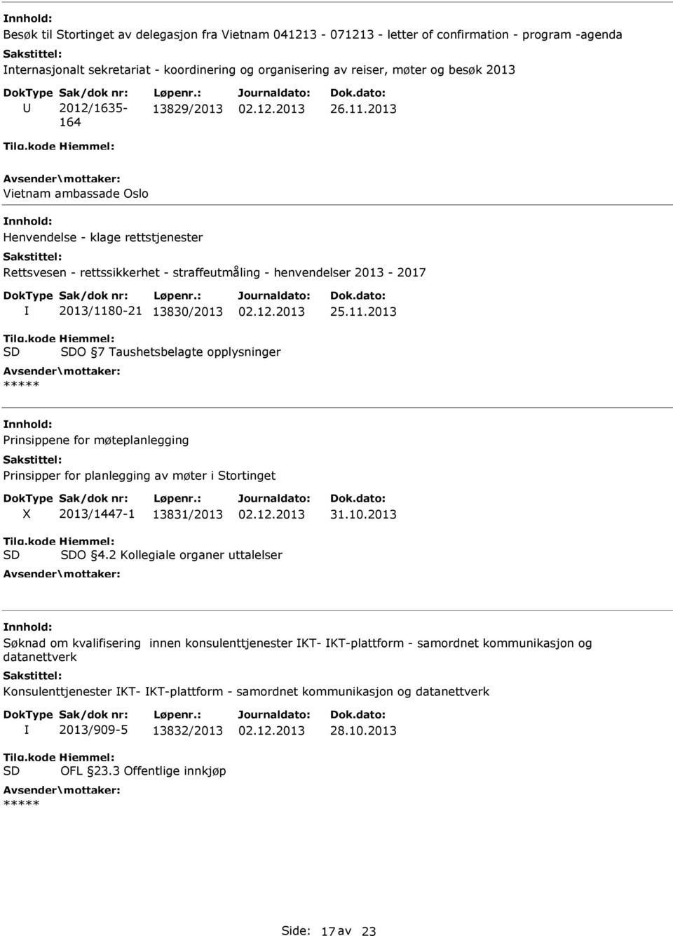 2013 Vietnam ambassade Oslo Henvendelse - klage rettstjenester Rettsvesen - rettssikkerhet - straffeutmåling - henvendelser 2013-2017 2013/118