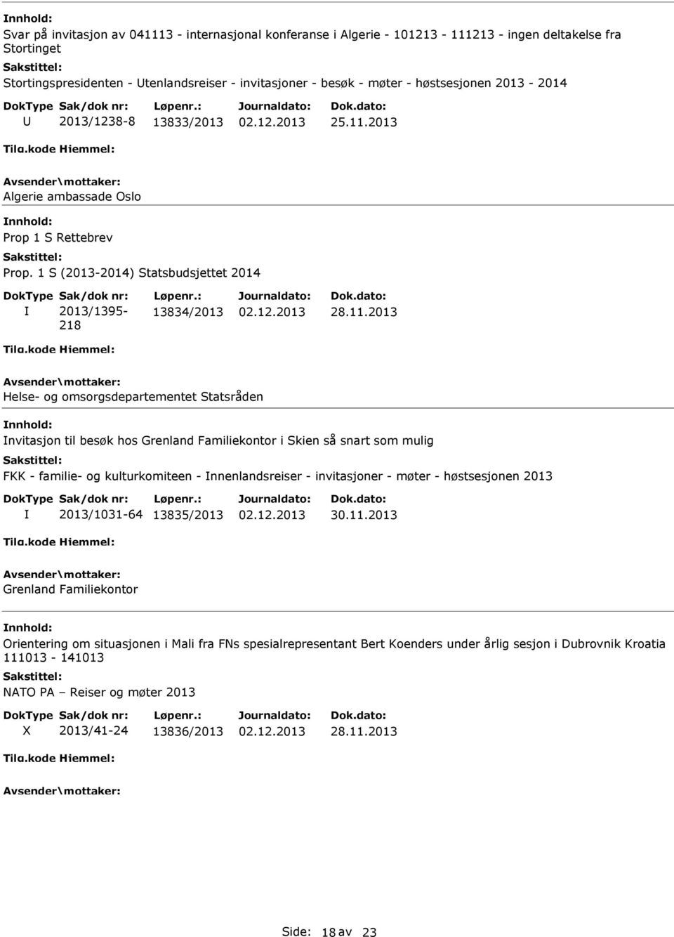 2013 Algerie ambassade Oslo Prop 1 S Rettebrev Prop. 1 S (2013-2014) Statsbudsjettet 2014 Sak/dok nr: 2013/1395-218 Løpenr.: 13834/2013 28.11.