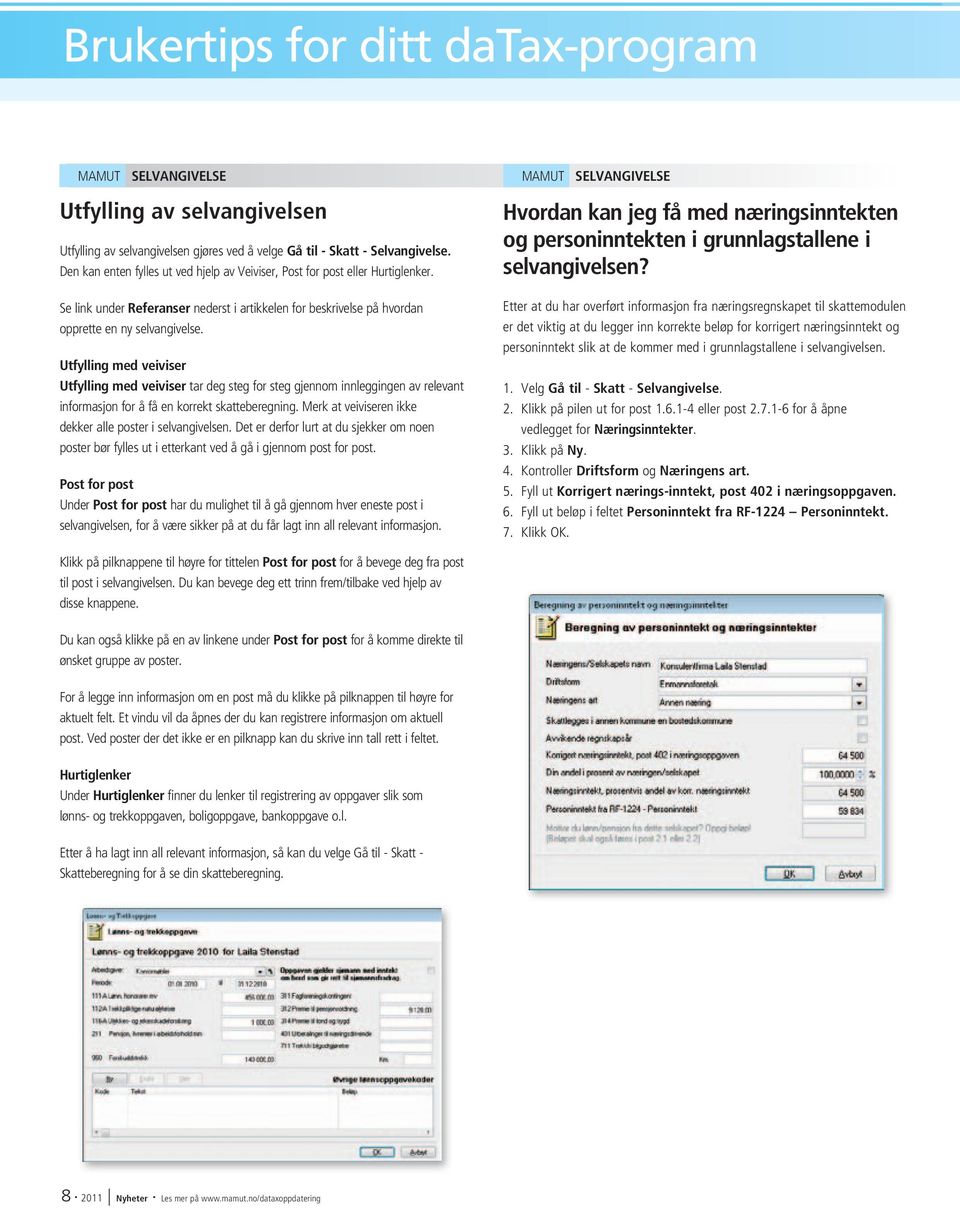 Utfylling med veiviser Utfylling med veiviser tar deg steg for steg gjennom innleggingen av relevant informasjon for å få en korrekt skatteberegning.