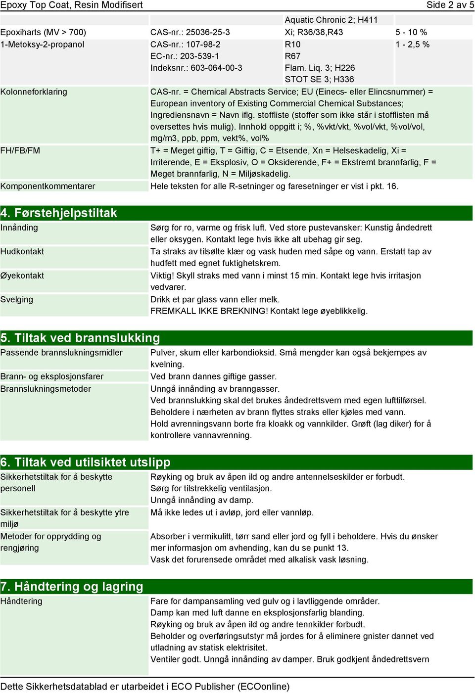 = Chemical Abstracts Service; EU (Einecs- eller Elincsnummer) = European inventory of Existing Commercial Chemical Substances; Ingrediensnavn = Navn iflg.