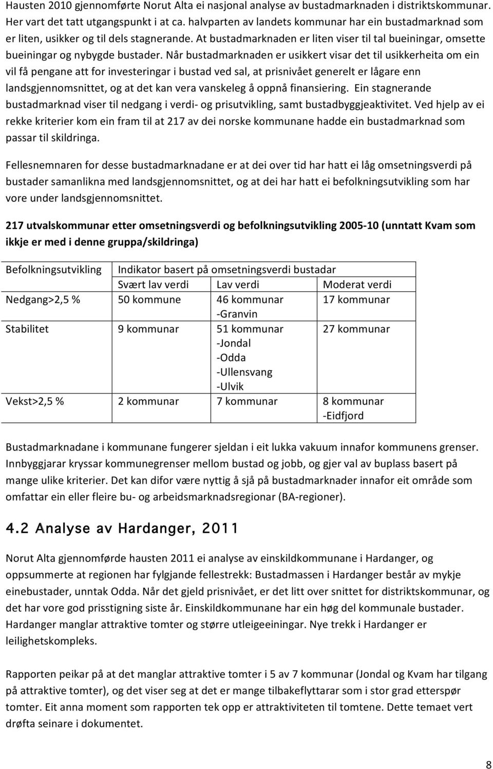 Når bustadmarknaden er usikkert visar det til usikkerheita om ein vil få pengane att for investeringar i bustad ved sal, at prisnivået generelt er lågare enn landsgjennomsnittet, og at det kan vera