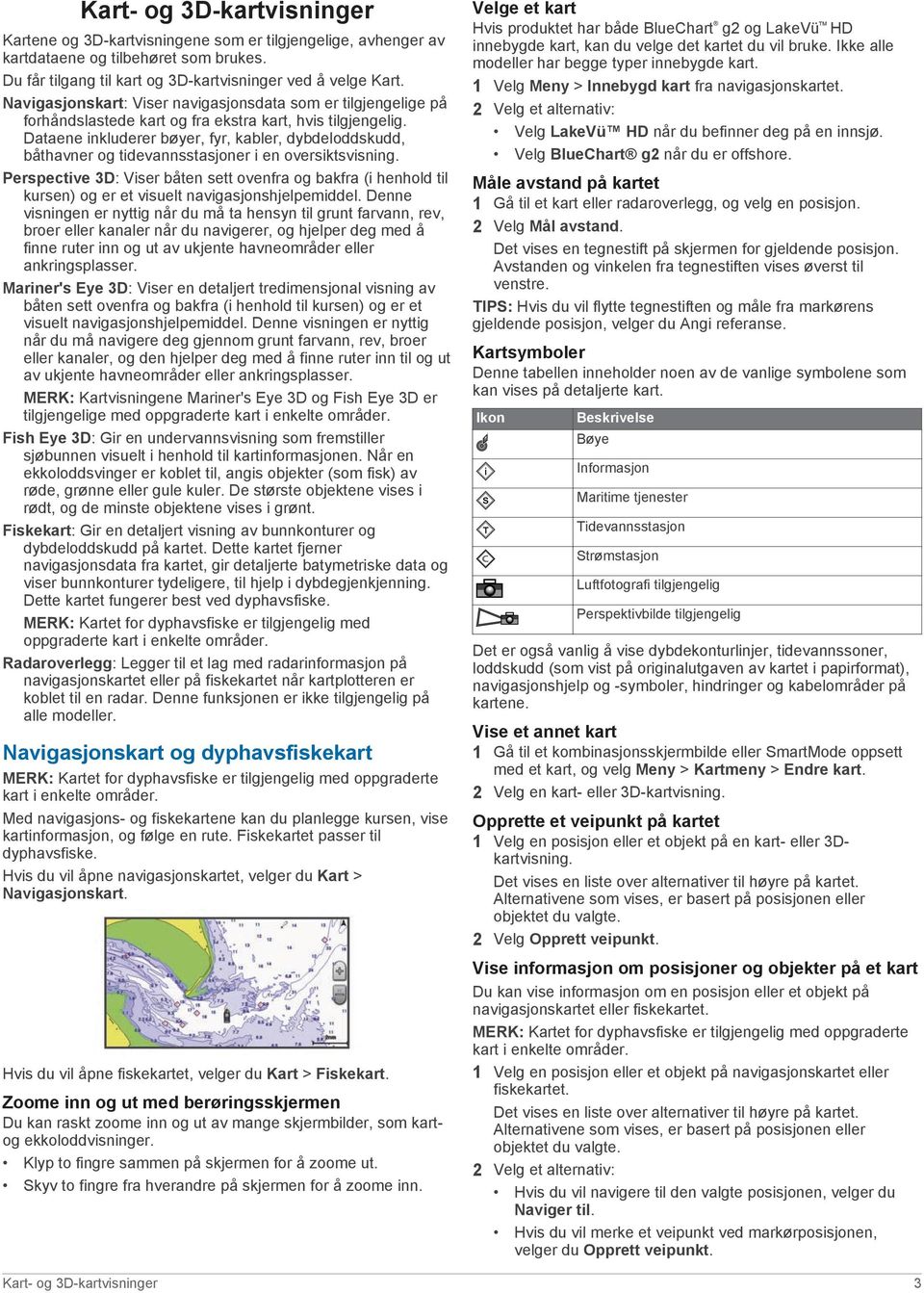 Dataene inkluderer bøyer, fyr, kabler, dybdeloddskudd, båthavner og tidevannsstasjoner i en oversiktsvisning.