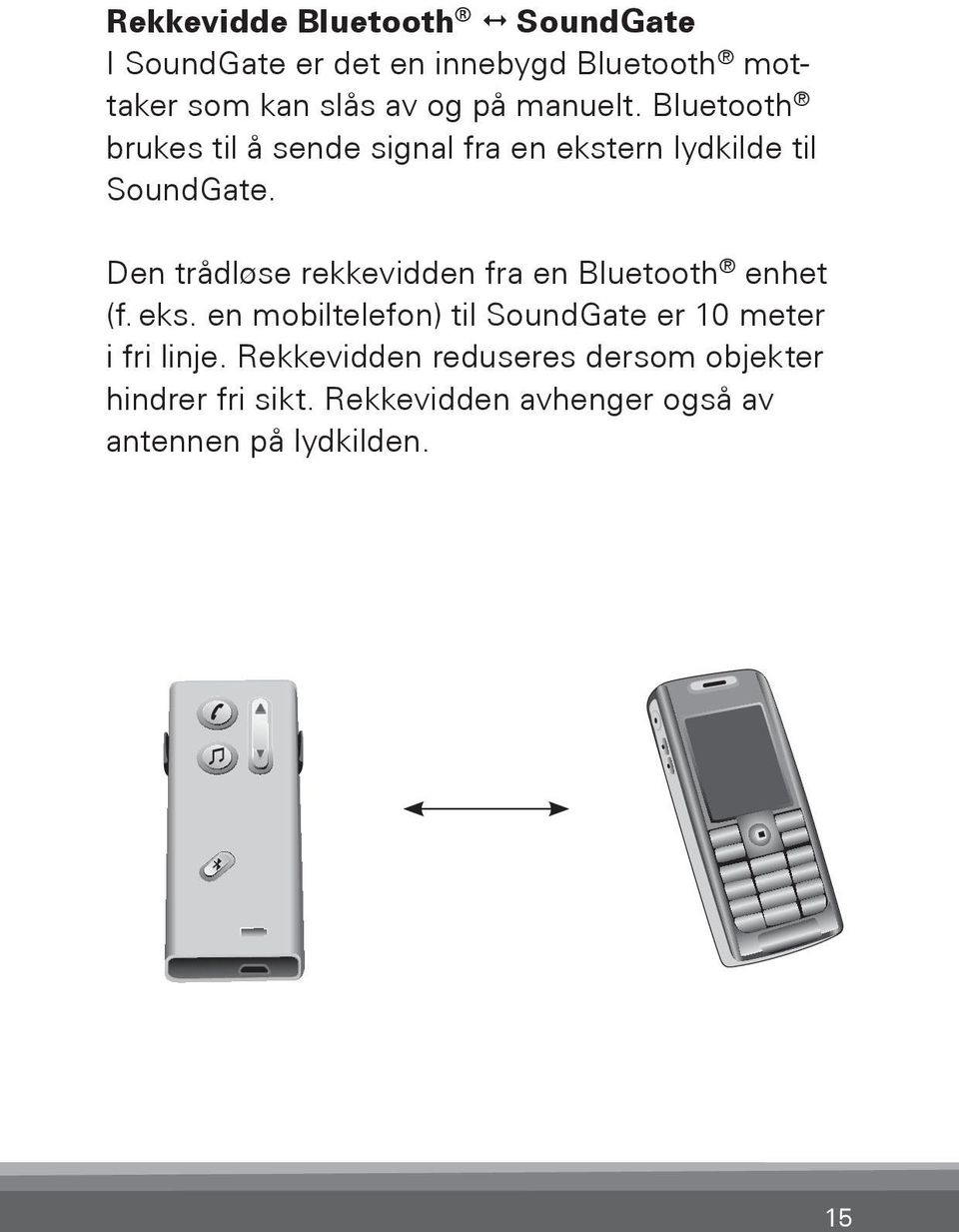 Den trådløse rekkevidden fra en Bluetooth enhet (f. eks.