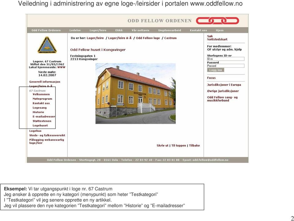 67 Castrum Jeg ønsker å opprette en ny kategori (menypunkt) som heter Testkategori I