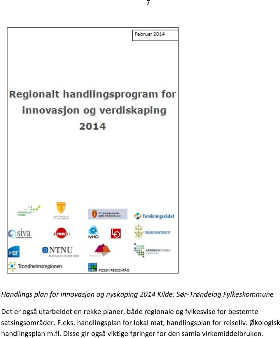 satsingsområder. F.eks. handlingsplan for lokal mat, handlingsplan for reiseliv.