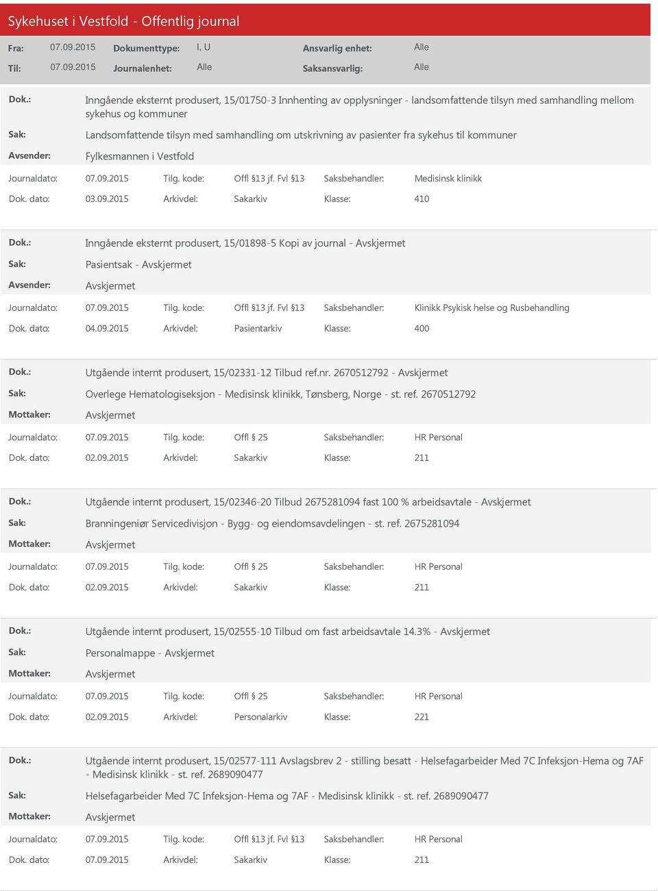 2015 Arkivdel: Sakarkiv 410 Inngående eksternt produsert, 15/01898-5 Kopi av journal - Pasientsak - Klinikk Psykisk helse og Rusbehandling Dok. dato: 04.09.