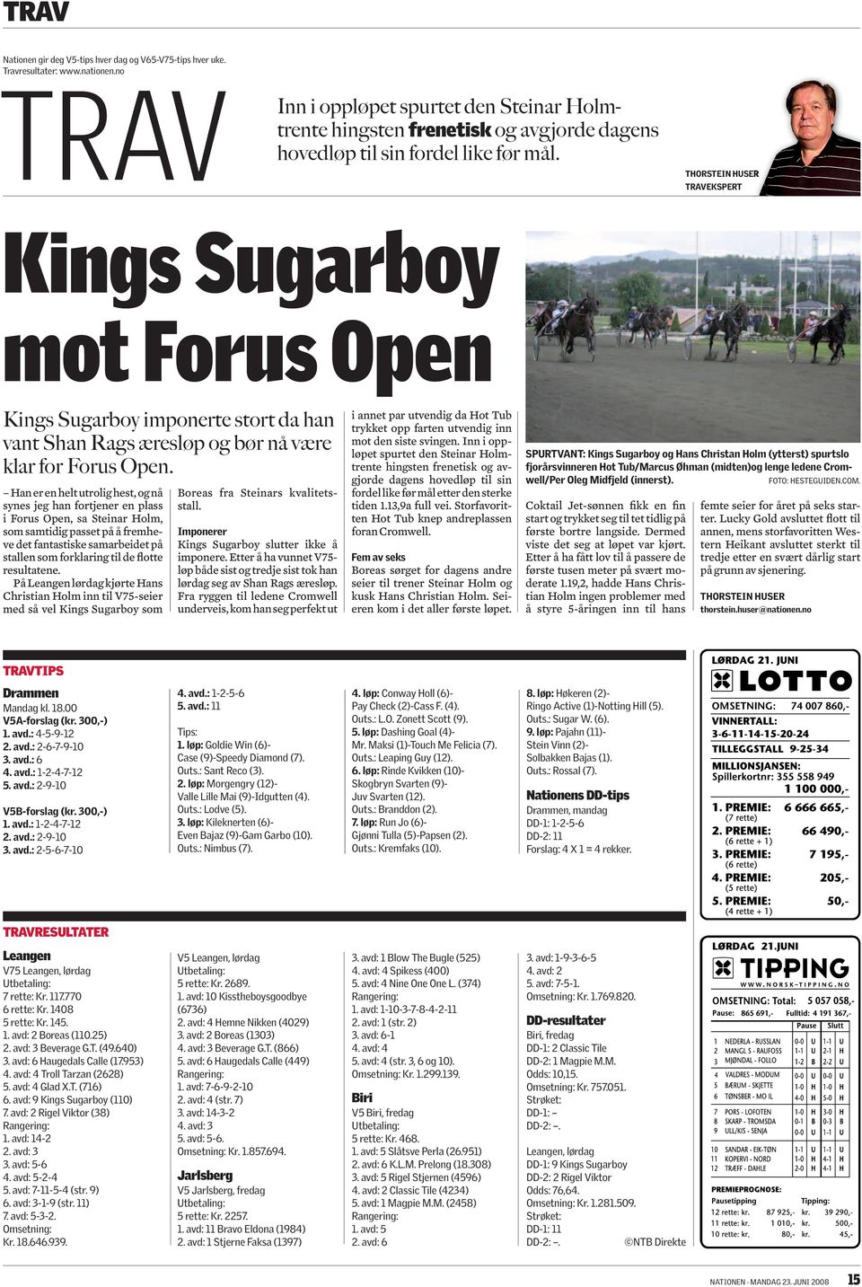 THORSTEIN HUSER TRAVEKSPERT Kings Sugarboy mot Forus Open Kings Sugarboy imponerte stort da han vant Shan Rags æresløp og bør nå være klar for Forus Open.