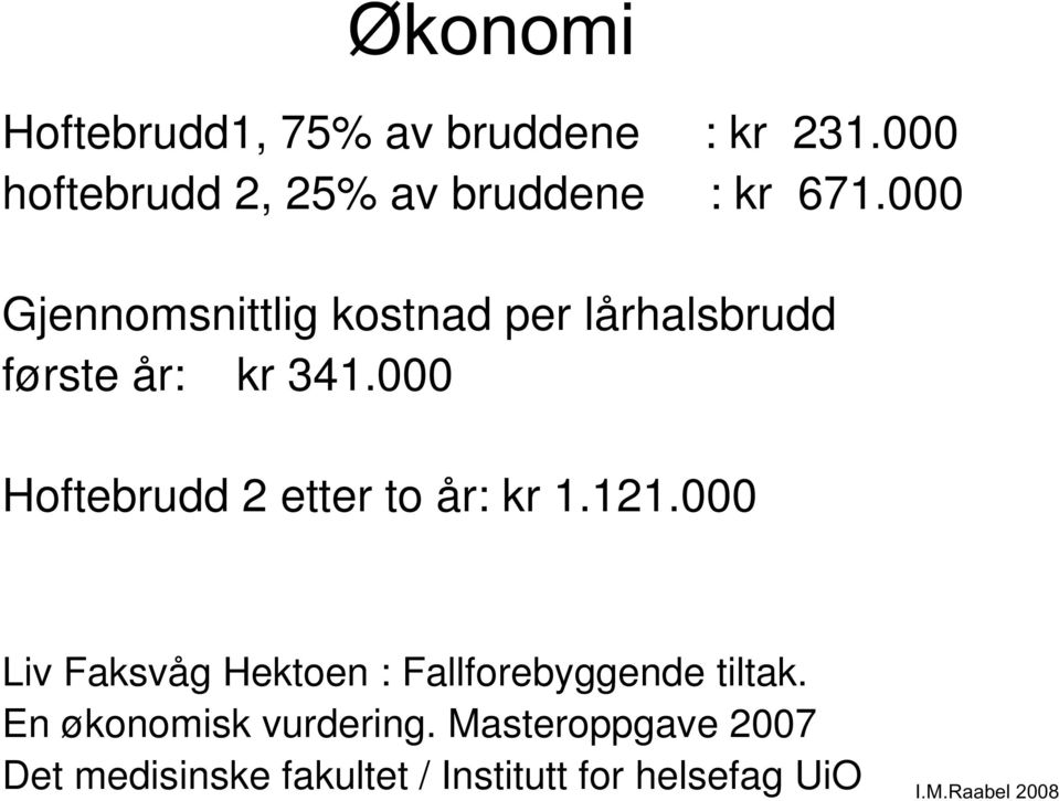 000 Gjennomsnittlig kostnad per lårhalsbrudd første år: kr 341.