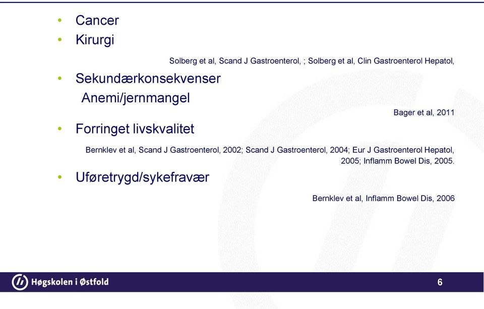Bernklev et al, Scand J Gastroenterol, 2002; Scand J Gastroenterol, 2004; Eur J Gastroenterol
