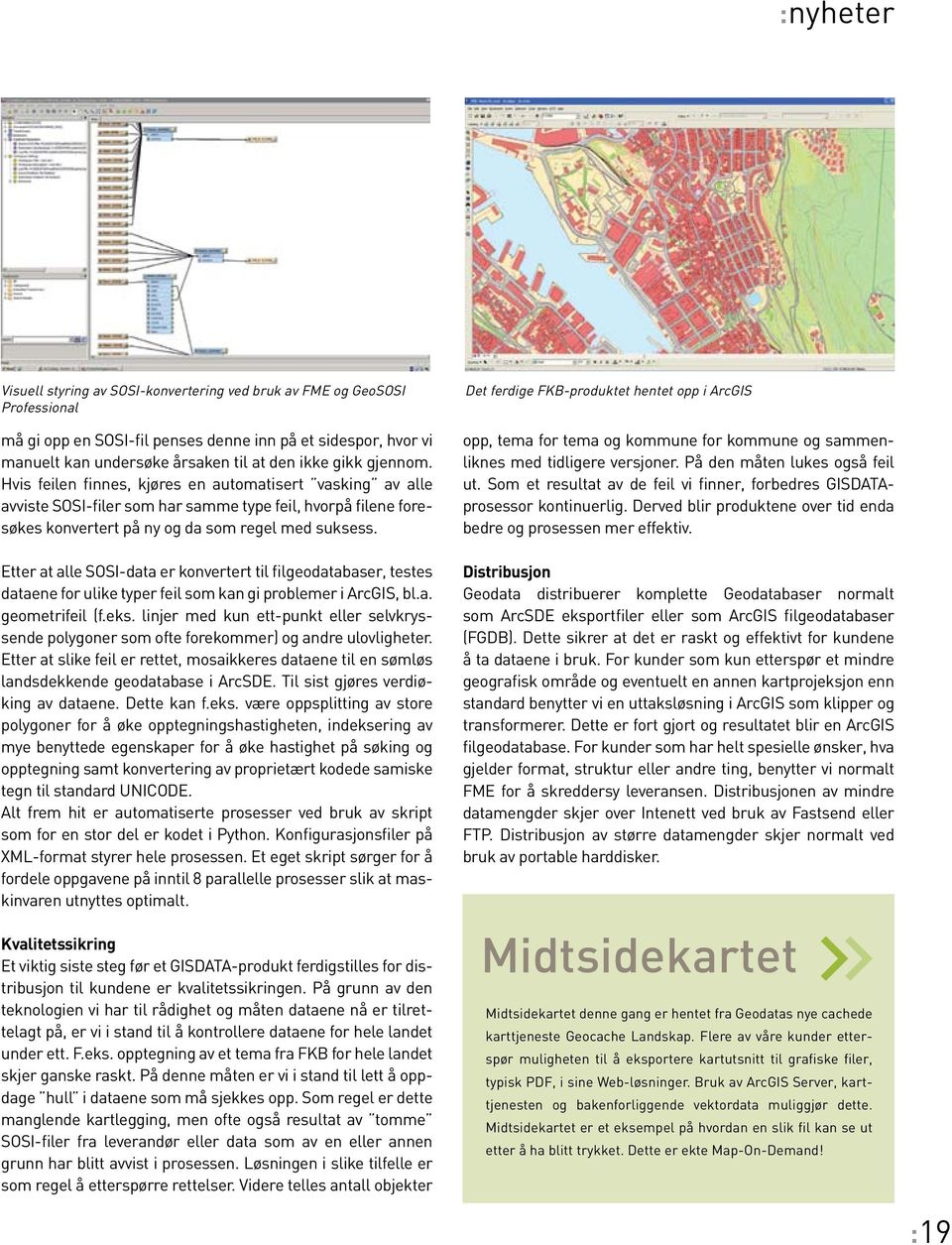 Etter at alle SOSI-data er konvertert til filgeodatabaser, testes dataene for ulike typer feil som kan gi problemer i ArcGIS, bl.a. geometrifeil (f.eks.