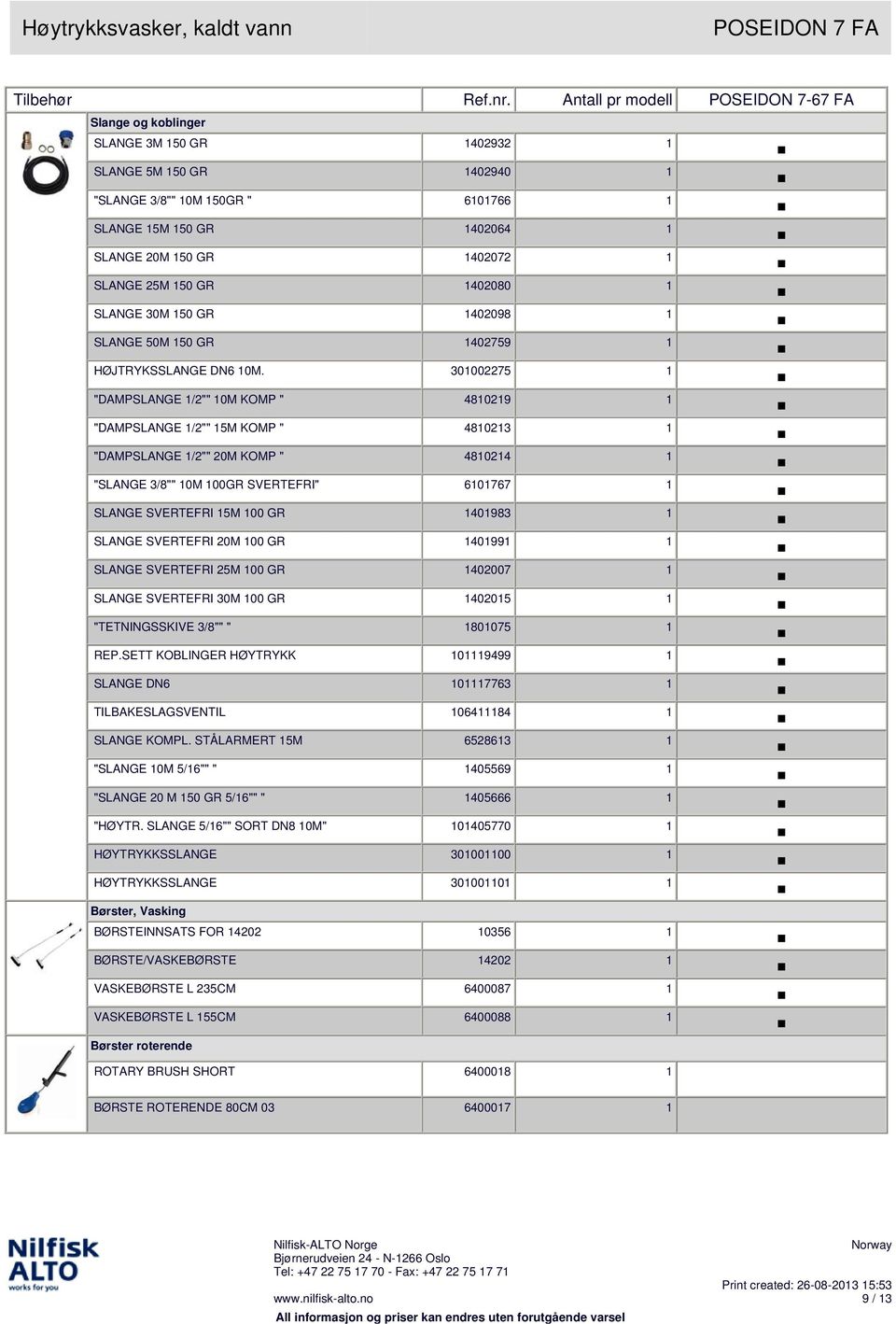 301002275 1 "DAMPSLANGE 1/2"" 10M KOMP " 4810219 1 "DAMPSLANGE 1/2"" 15M KOMP " 4810213 1 "DAMPSLANGE 1/2"" 20M KOMP " 4810214 1 "SLANGE 3/8"" 10M 100GR SVERTEFRI" 6101767 1 SLANGE SVERTEFRI 15M 100