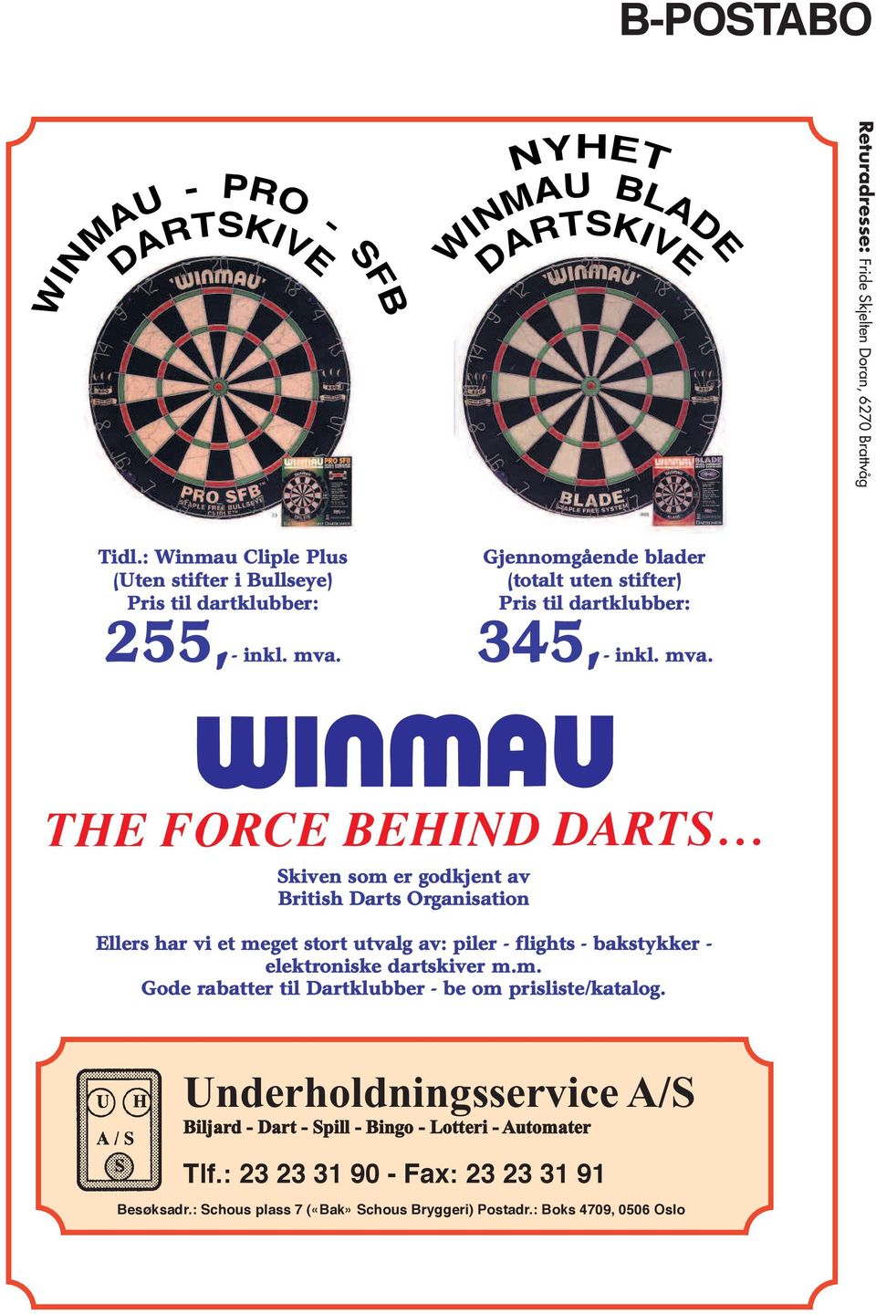 Gjennomgående blader (totalt uten stifter) Pris til dartklubber: 345,- inkl. mva.