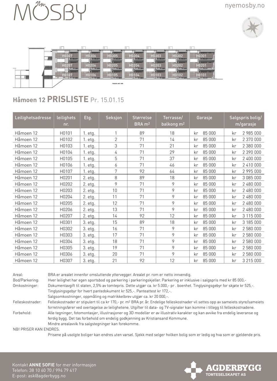 etg. 3 71 21 kr 85 000 kr 2 380 000 Håmoen 12 H0104 1. etg. 4 71 29 kr 85 000 kr 2 390 000 Håmoen 12 H0105 1. etg. 5 71 37 kr 85 000 kr 2 400 000 Håmoen 12 H0106 1. etg. 6 71 46 kr 85 000 kr 2 410 000 Håmoen 12 H0107 1.