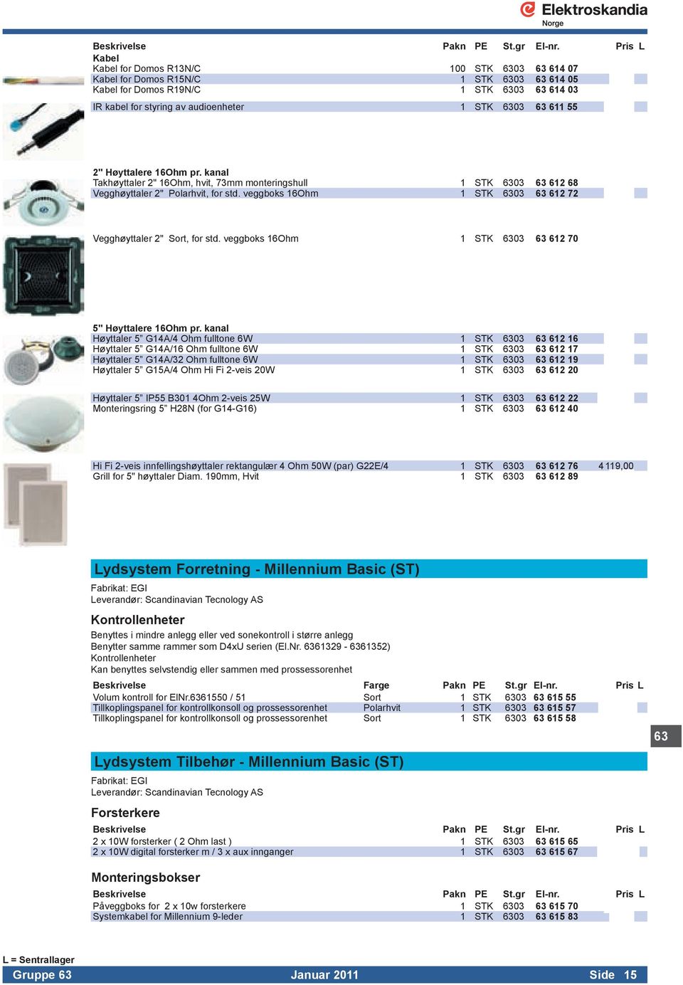 6303 63 612 72 Vegghøyttaler2"Sort,forstdveggboks16Ohm 1 STK 6303 63 612 70 5" Høyttalere 16Ohm pr kanal Høyttaler5 G14A/4Ohmfulltone6W 1 STK 6303 63 612 16 Høyttaler5 G14A/16Ohmfulltone6W 1 STK 6303