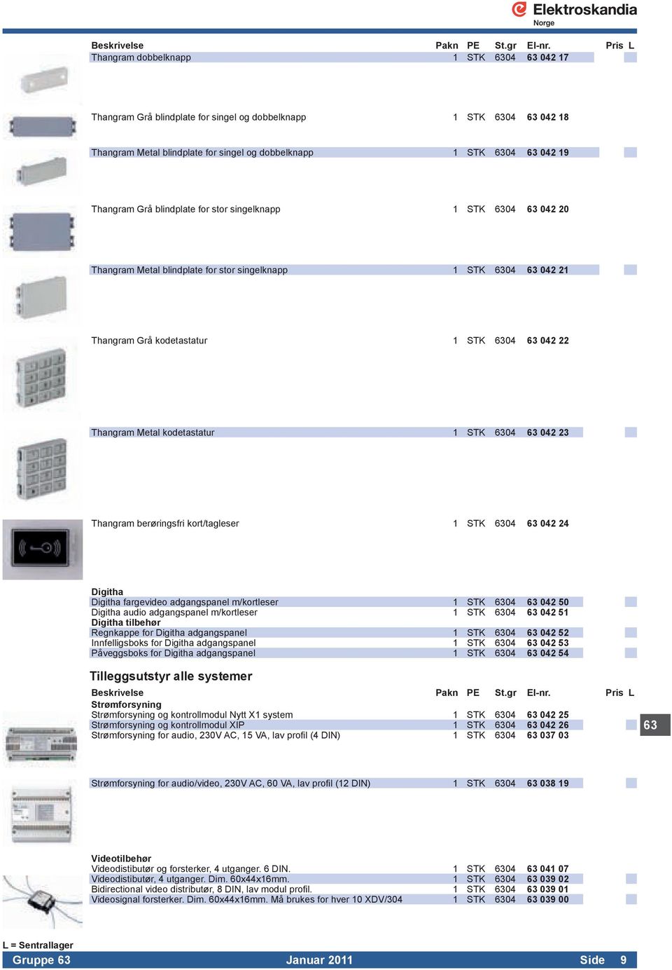 ThangramMetalkodetastatur 1 STK 6304 63 042 23 Thangramberøringsfrikort/tagleser 1 STK 6304 63 042 24 Digitha Digithafargevideoadgangspanelm/kortleser 1 STK 6304 63 042 50