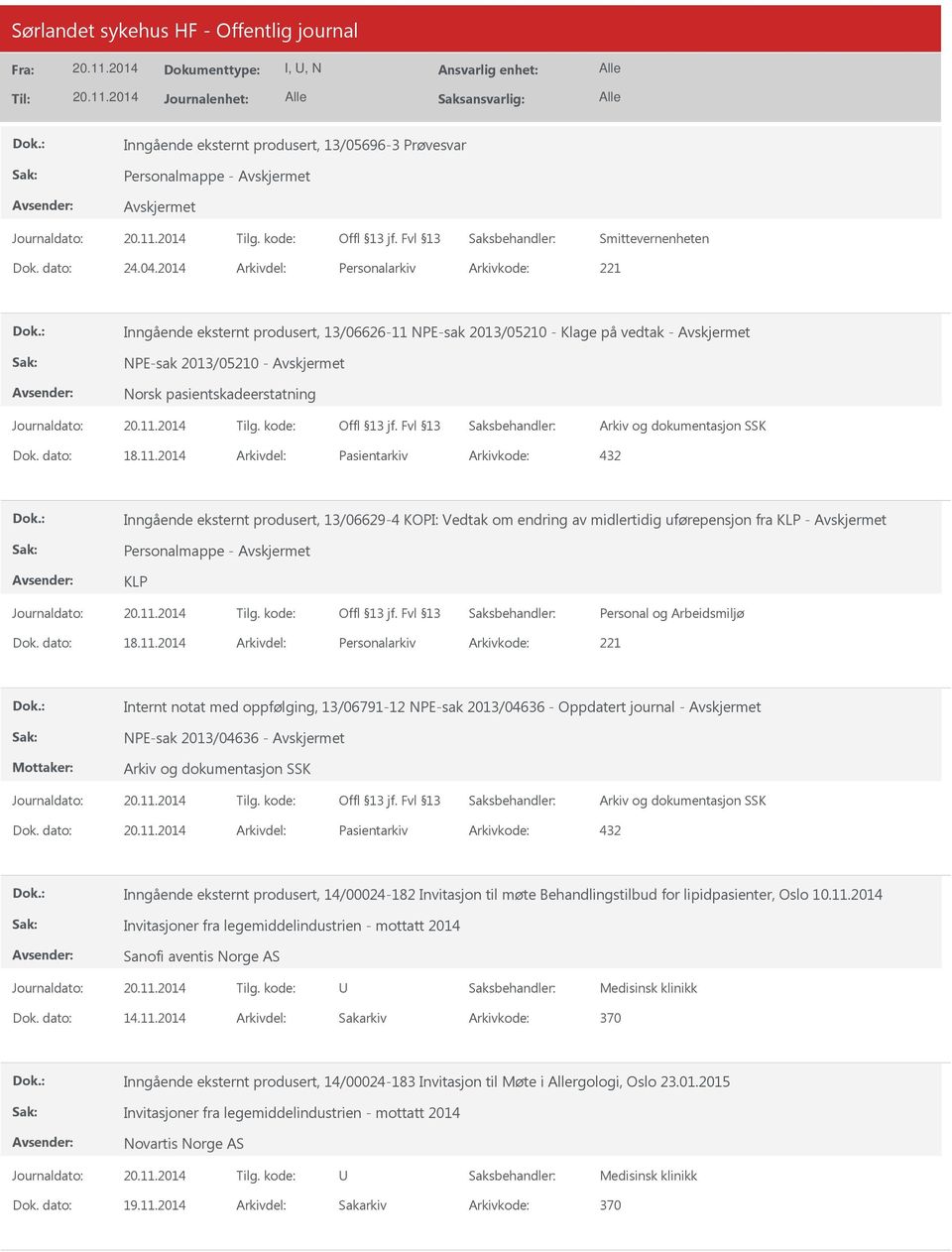 NPE-sak 2013/05210 - Klage på vedtak - NPE-sak 2013/05210 - Norsk pasientskadeerstatning 18.11.