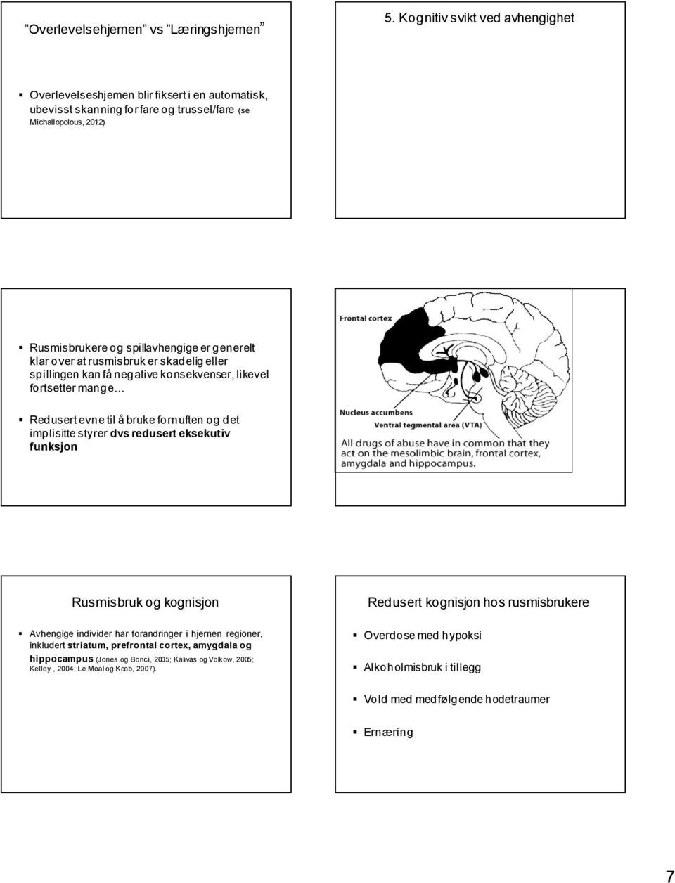 klar over at rusmisbruk er skadelig eller spillingen kan få negative konsekvenser, likevel fortsetter mange Redusert evne til å bruke fornuften og det implisitte styrer dvs redusert eksekutiv