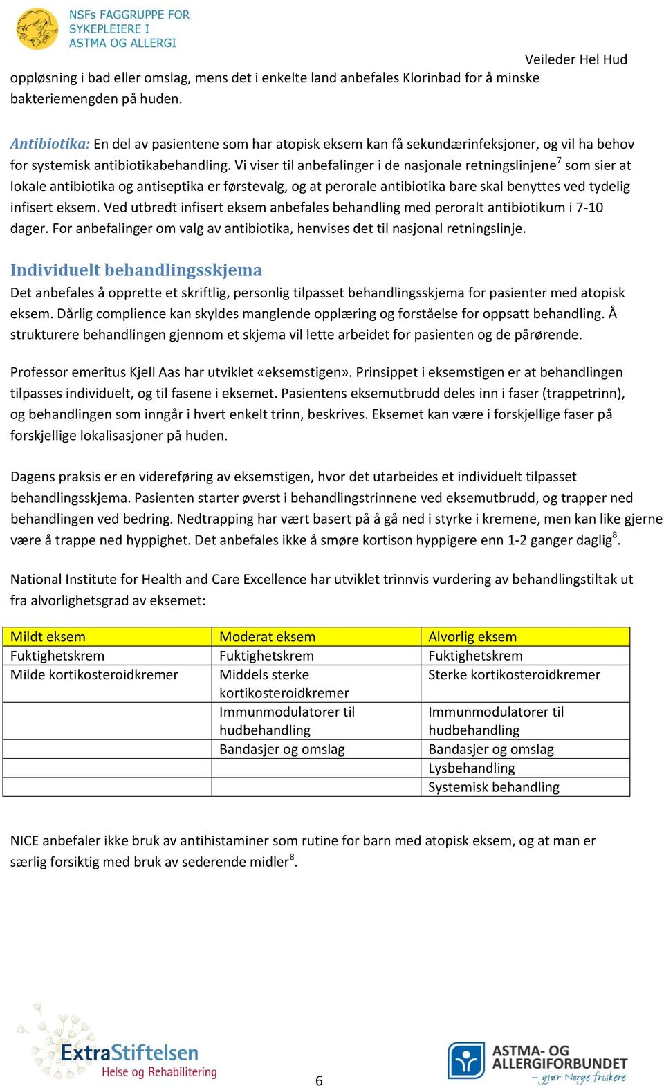 Vi viser til anbefalinger i de nasjonale retningslinjene 7 som sier at lokale antibiotika og antiseptika er førstevalg, og at perorale antibiotika bare skal benyttes ved tydelig infisert eksem.