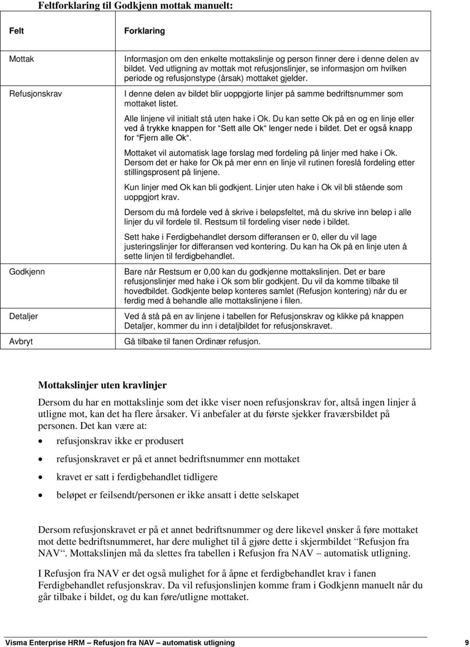 I denne delen av bildet blir uoppgjorte linjer på samme bedriftsnummer som mottaket listet. Alle linjene vil initialt stå uten hake i Ok.