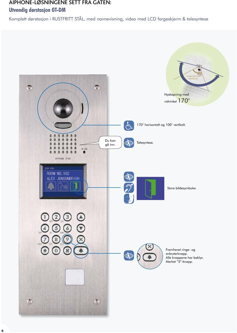 dørtelefoner. Nyskapning med vidvinkel 170 170 horisontalt og 100 vertikalt. Du kan gå inn.