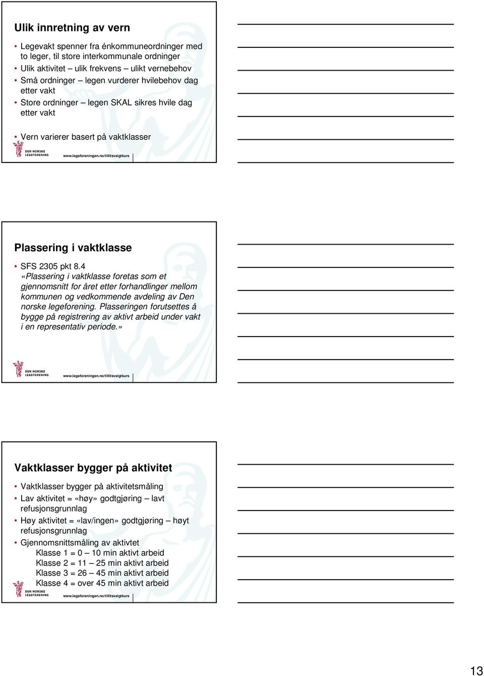 4 «Plassering i vaktklasse foretas som et gjennomsnitt for året etter forhandlinger mellom kommunen og vedkommende avdeling av Den norske legeforening.